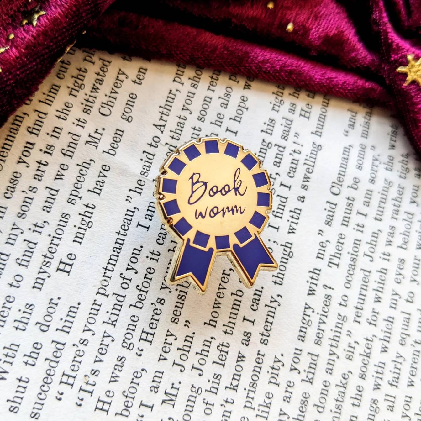 Bookworm rosette hard Enamel pin (gold and navy edition)