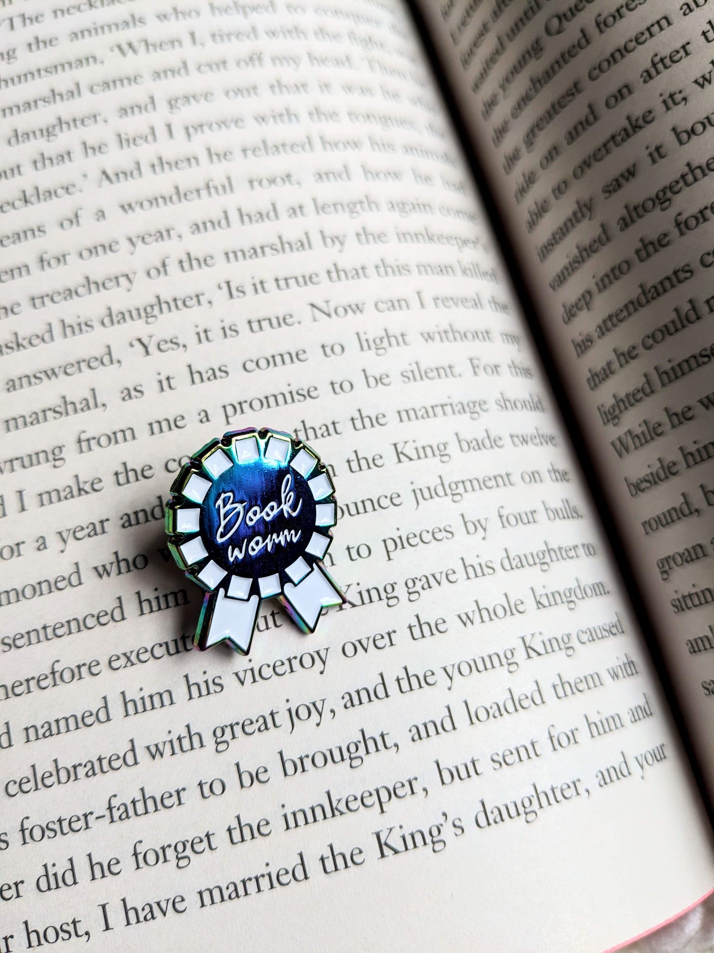 Bookworm rosette hard Enamel pin (rainbow and white edition)