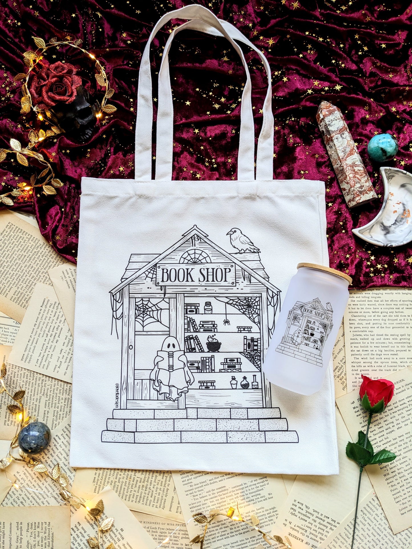Haunted bookshop tote bag