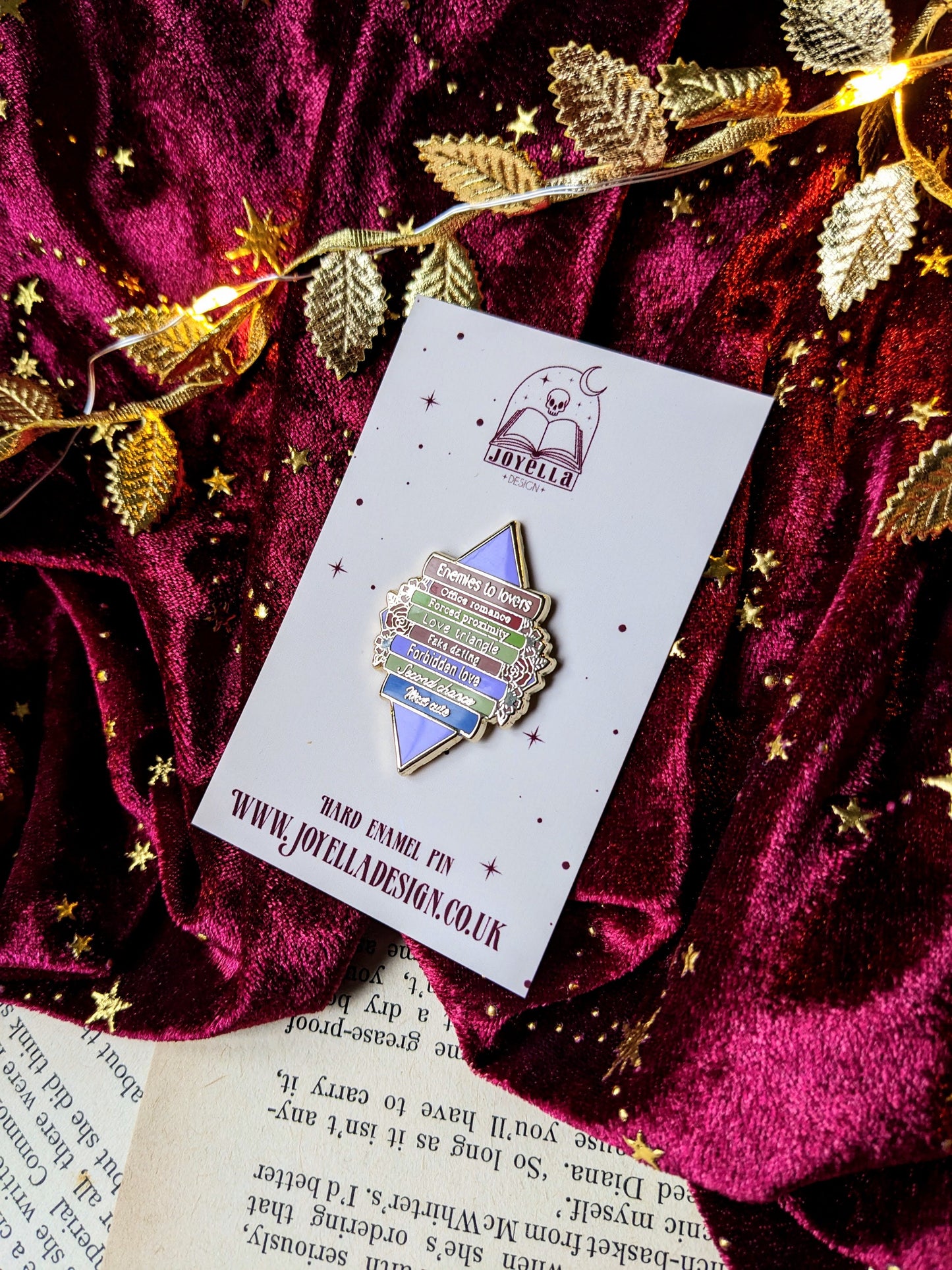 Romance tropes hard enamel pin