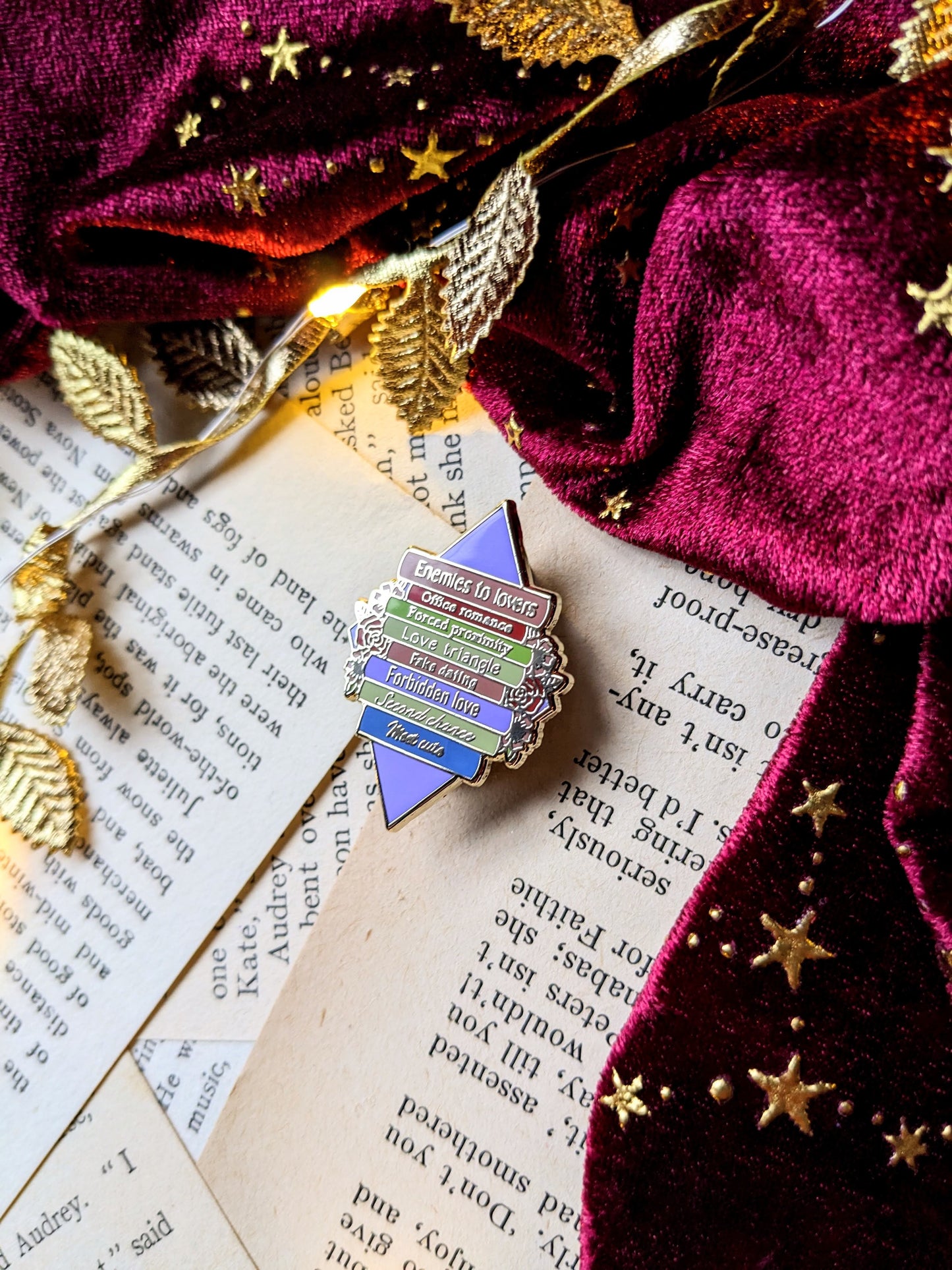 Romance tropes hard enamel pin