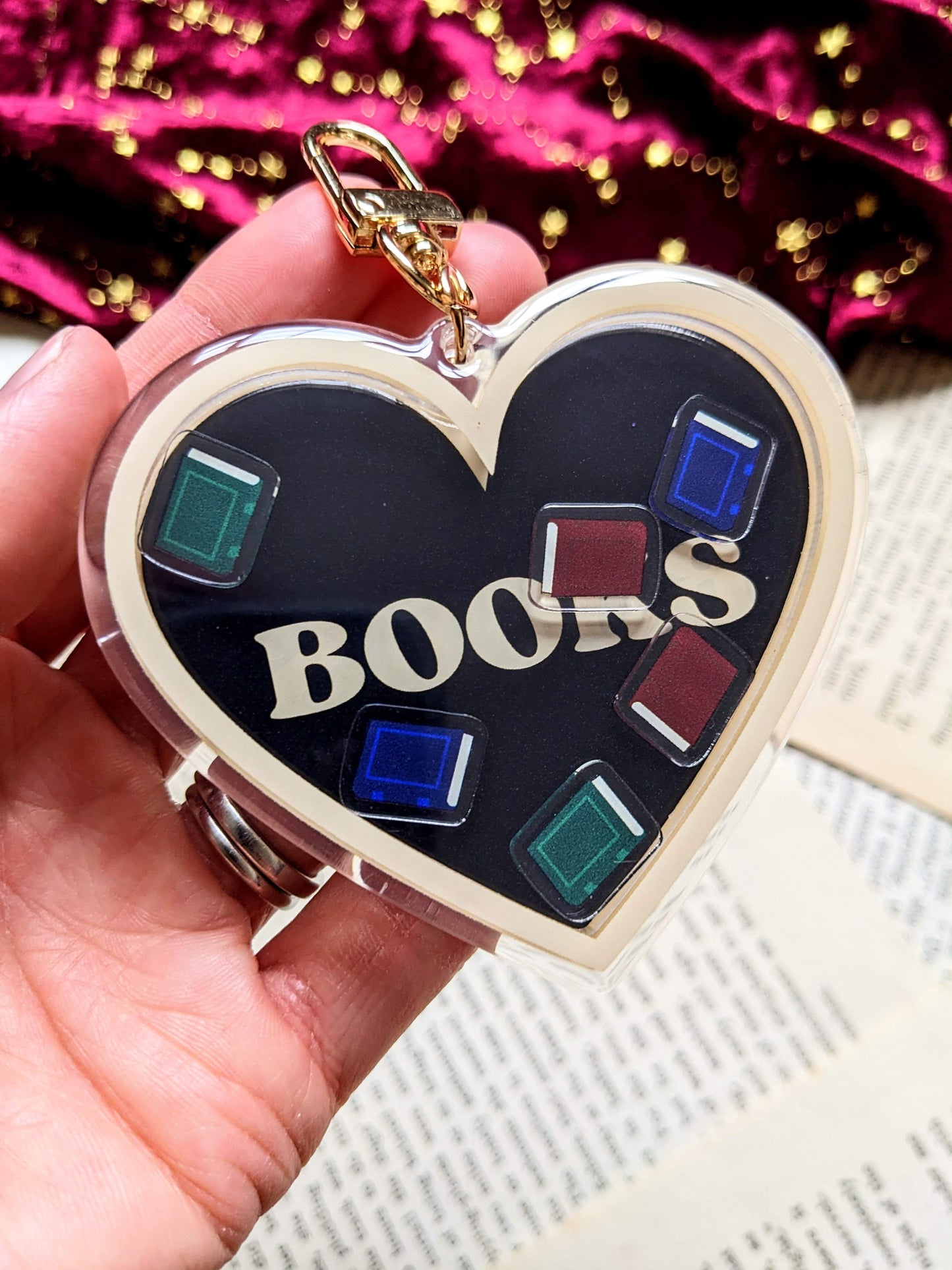 Books Heart Shaker Acrylic Key-ring