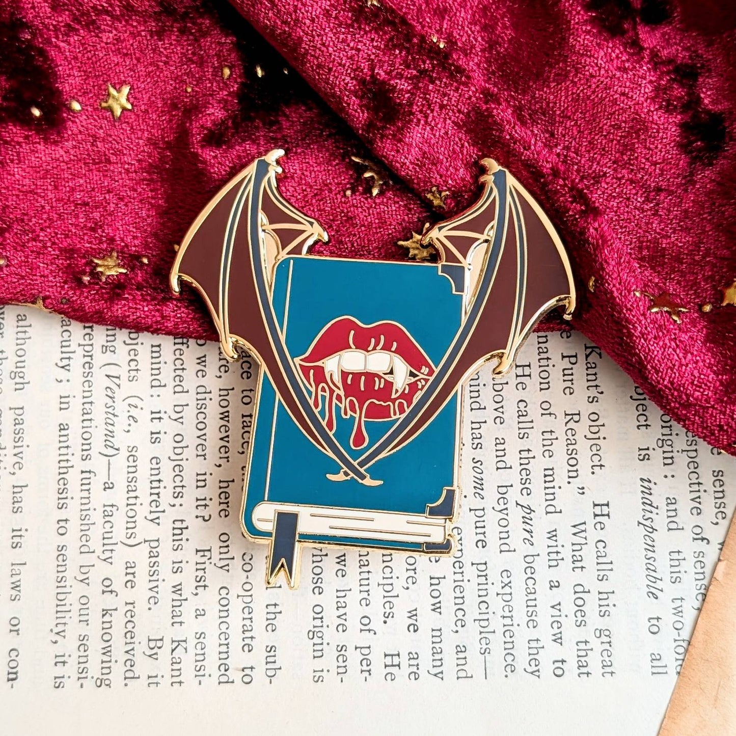Vampire book enamel pin
