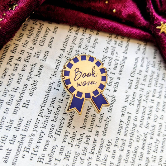 Bookworm rosette hard Enamel pin (gold and navy edition)