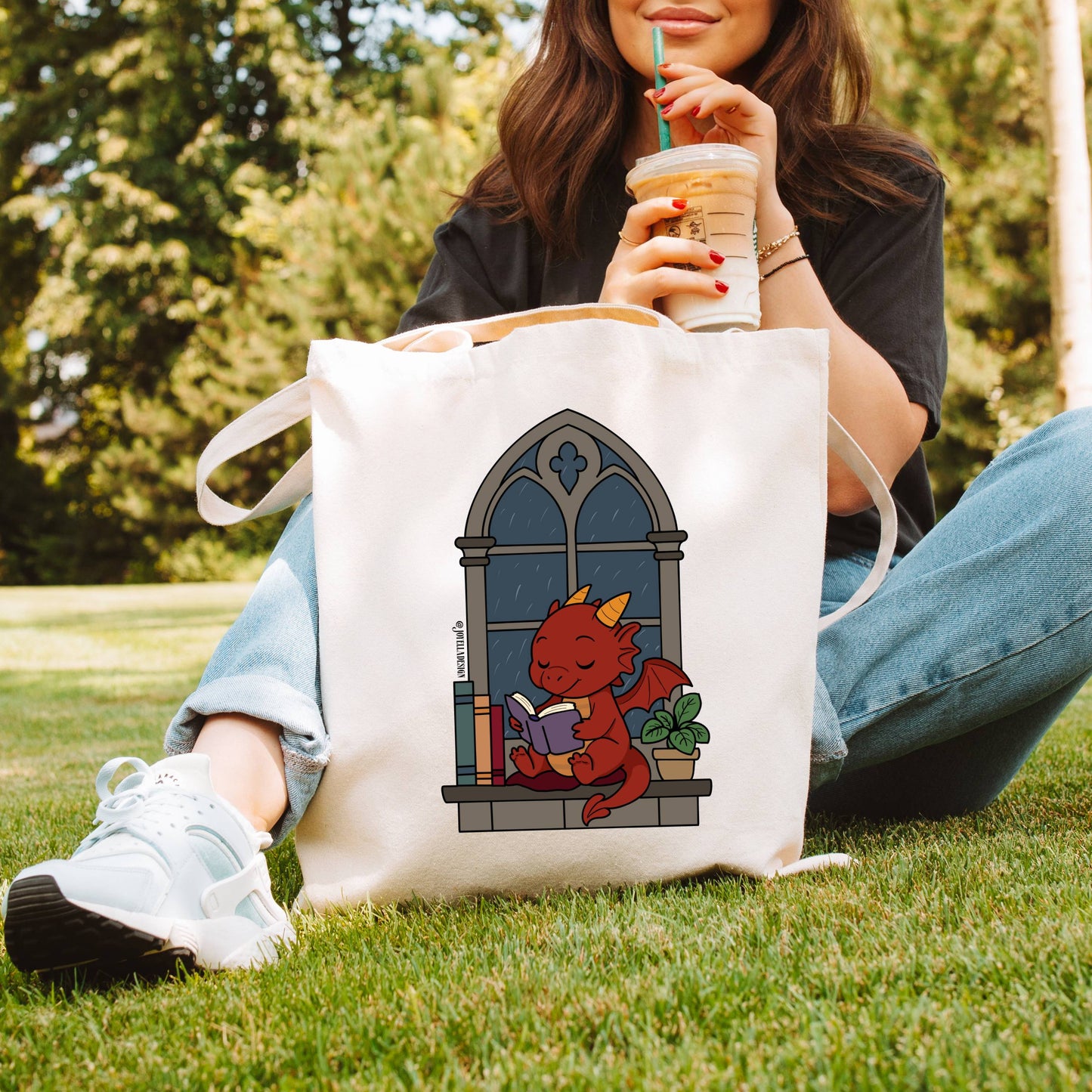Cosy Reader Dragon Canvas Tote – Window Nook Book Bag