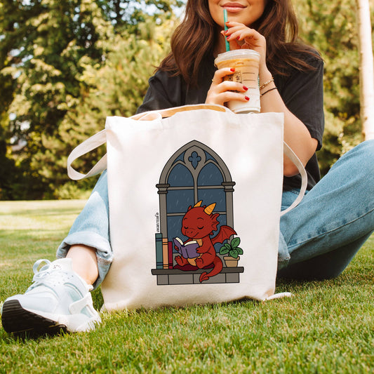Cosy Reader Dragon Canvas Tote – Window Nook Book Bag