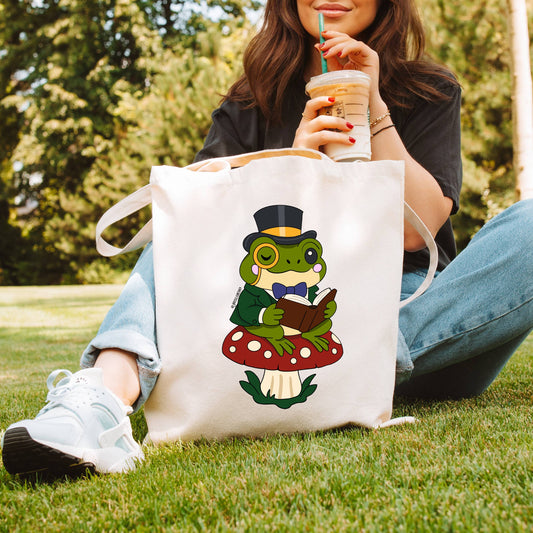 Reading frog tote bag