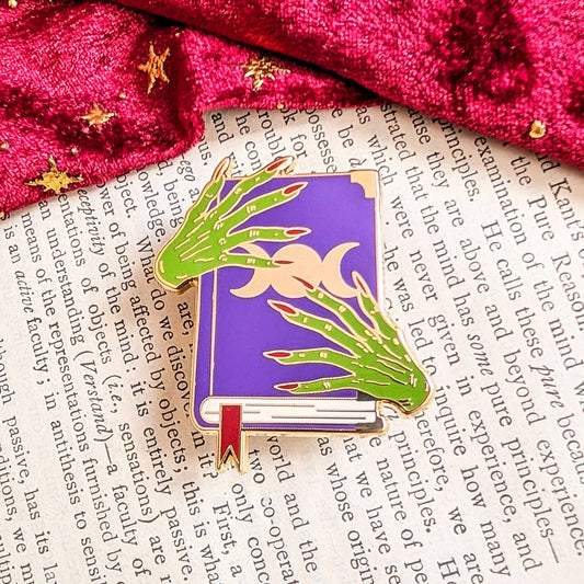 Green Witch book enamel pin