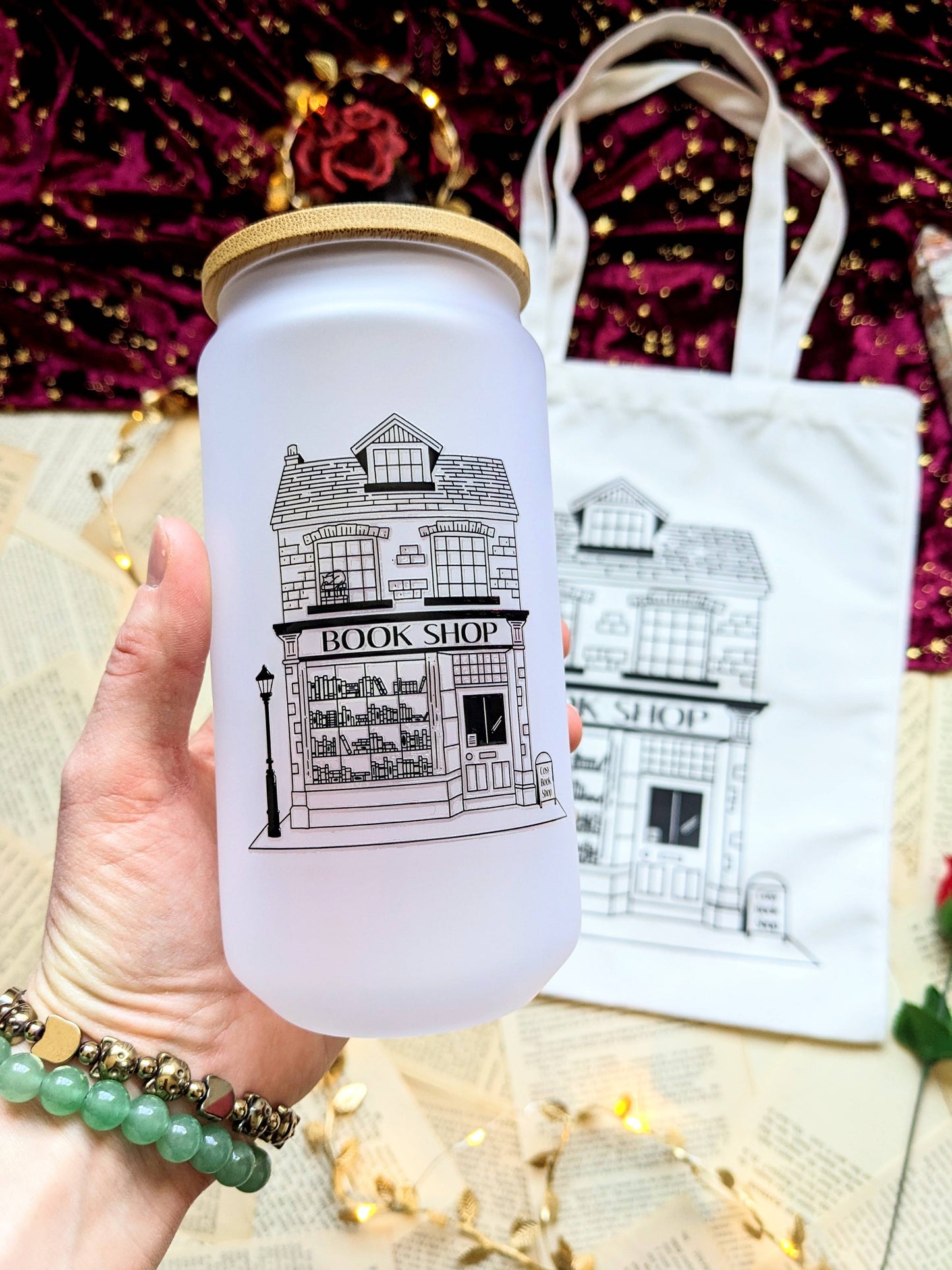 Cosy Book Shop 18oz frosted glass tumbler