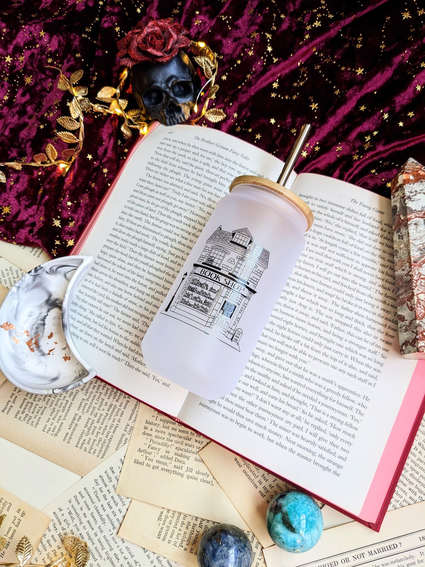 Cosy Book Shop 18oz frosted glass tumbler