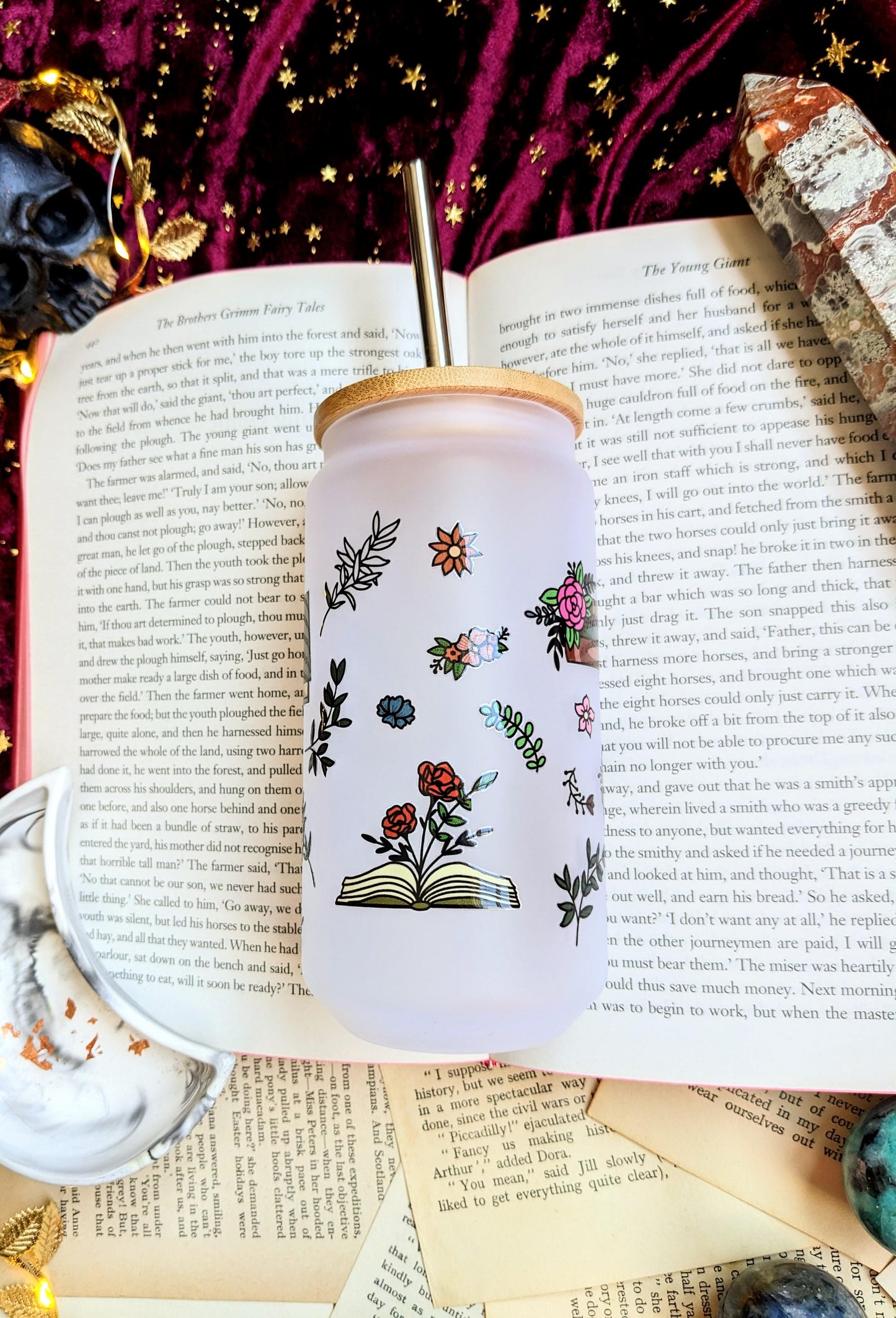 Bookish doodles  colour full wrap 18oz frosted glass tumbler