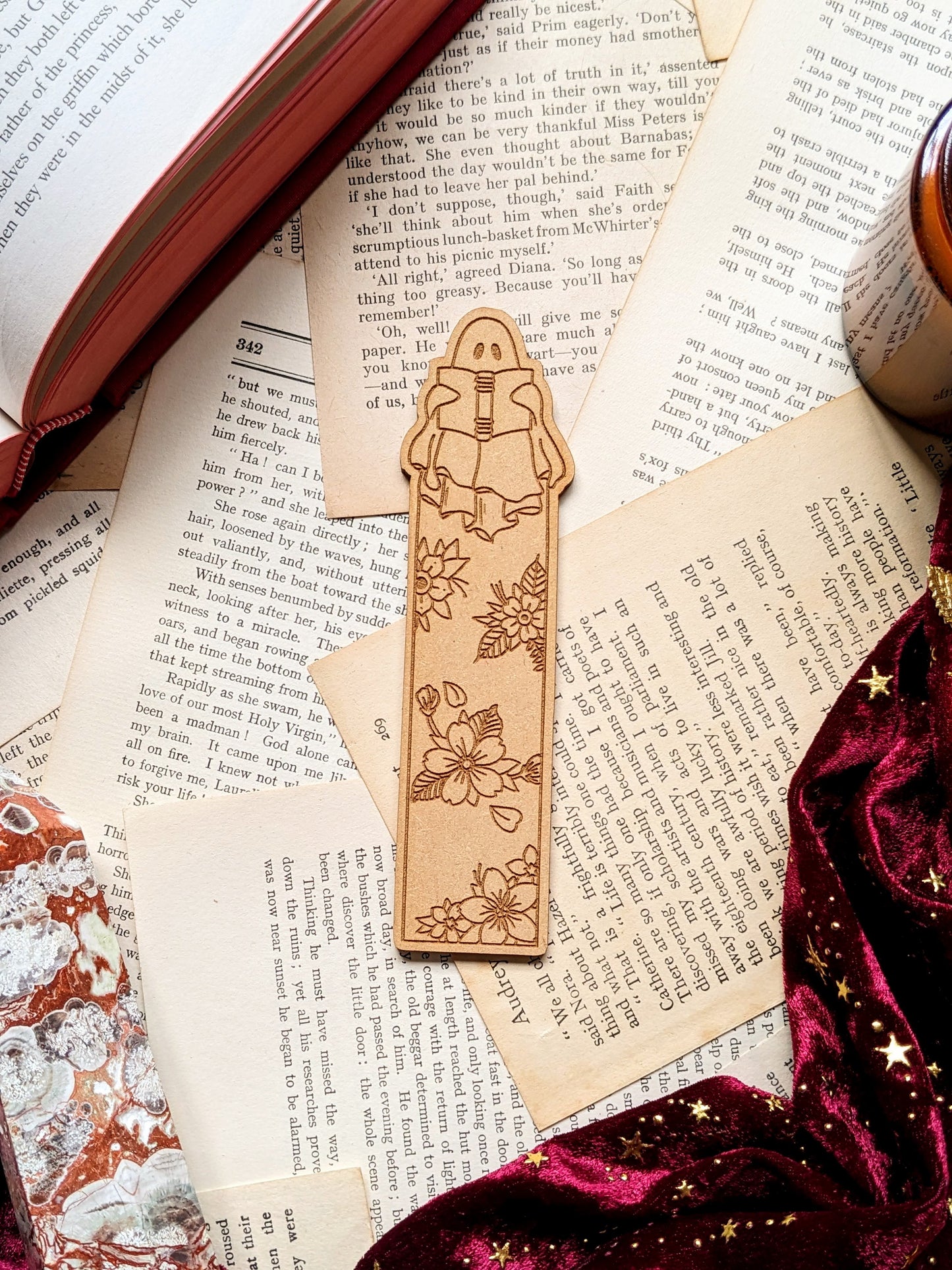 Reading ghost wooden Bookmark