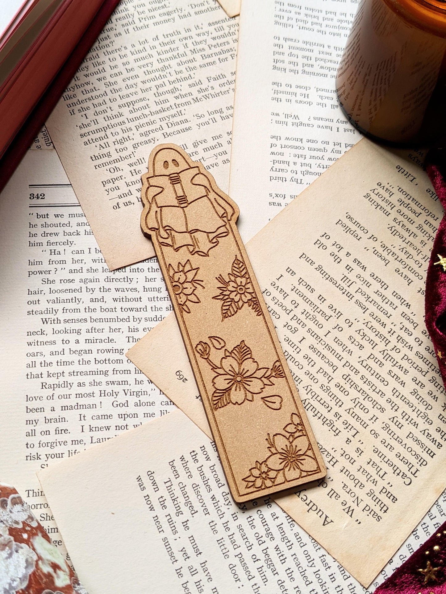 Reading ghost wooden Bookmark