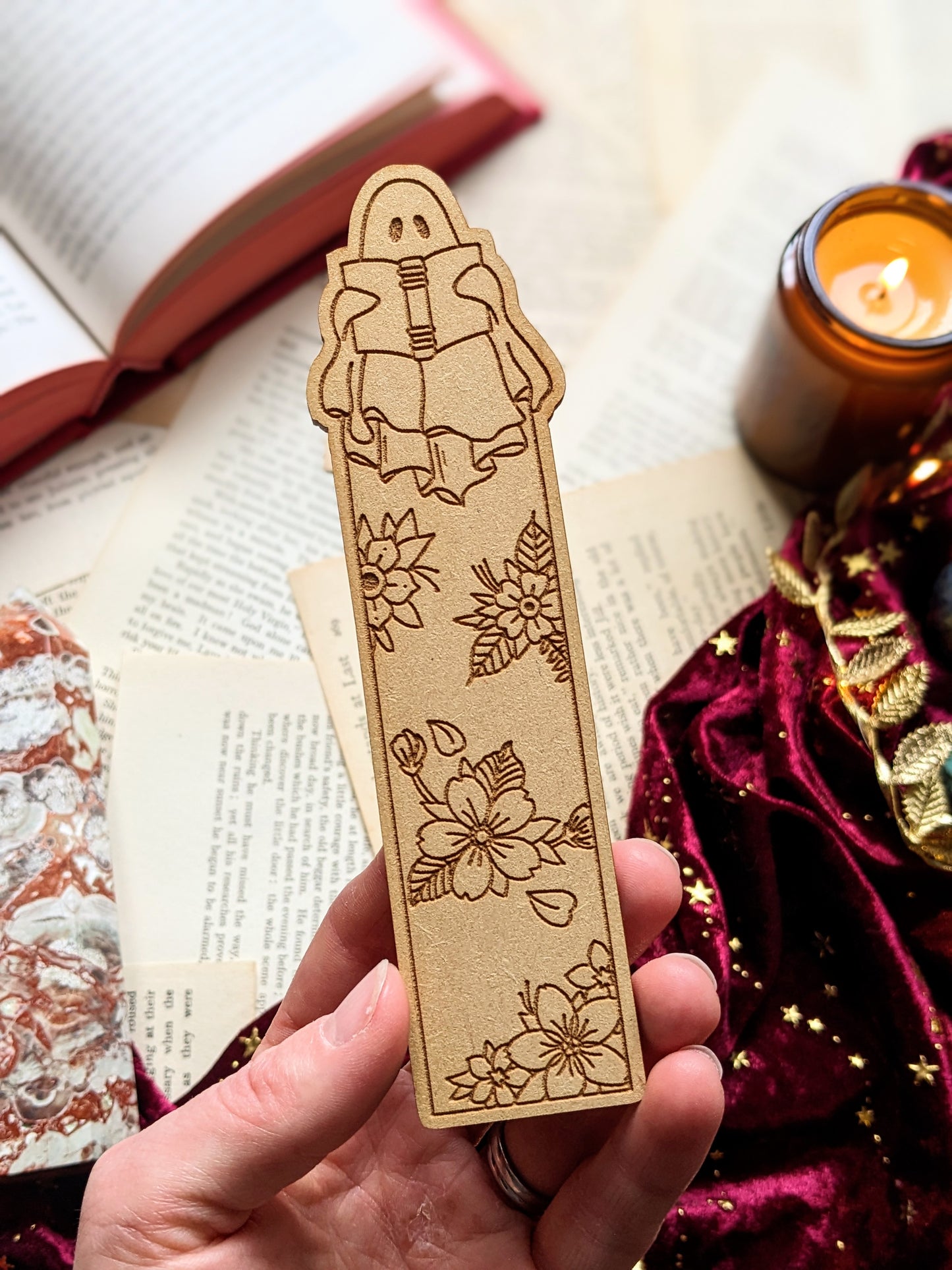 Reading ghost wooden Bookmark