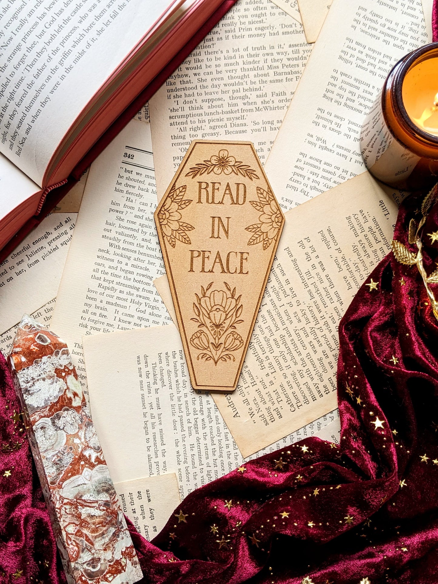 Coffin Wooden bookmark -Read in Peace