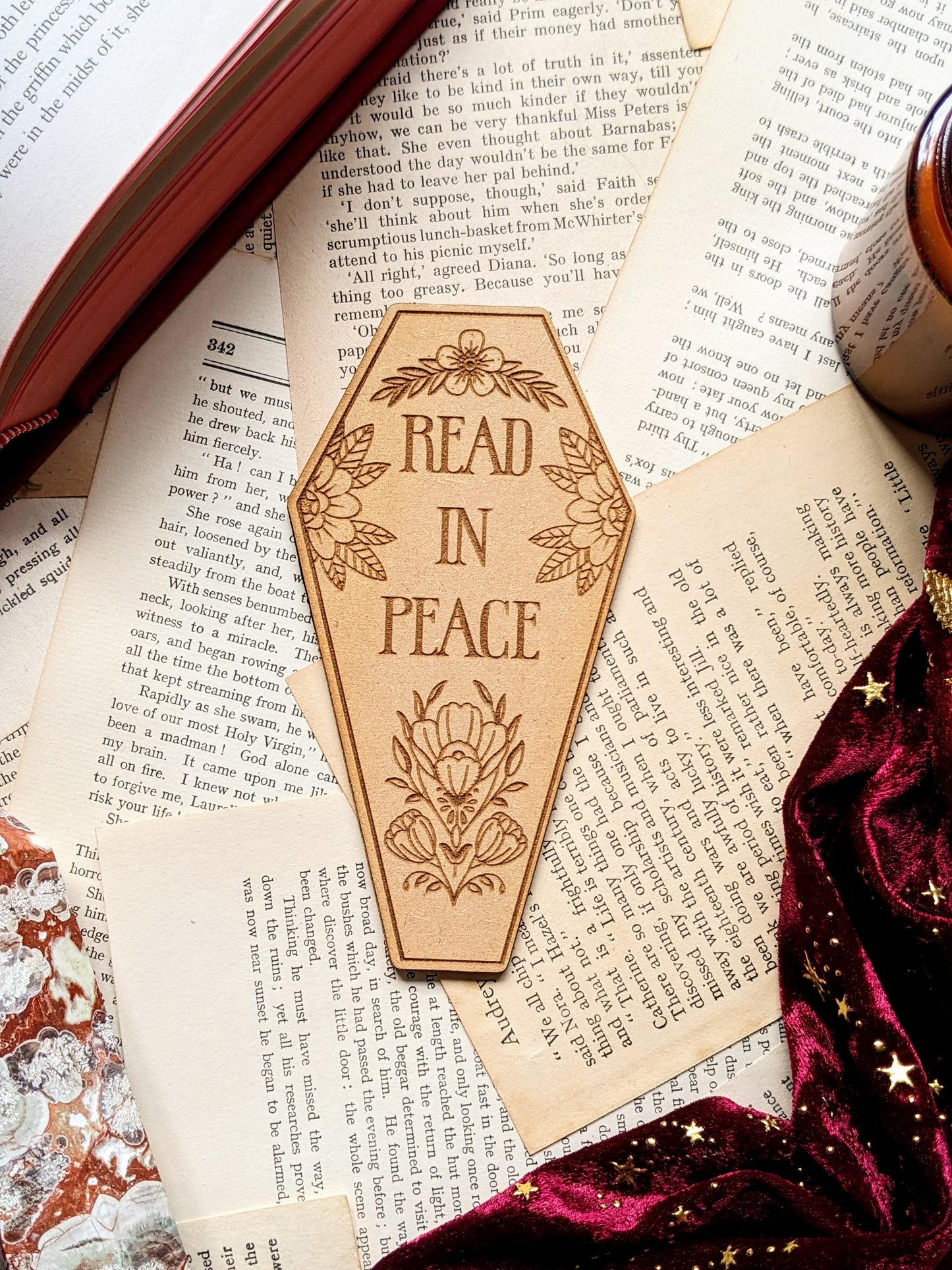 Coffin Wooden bookmark -Read in Peace