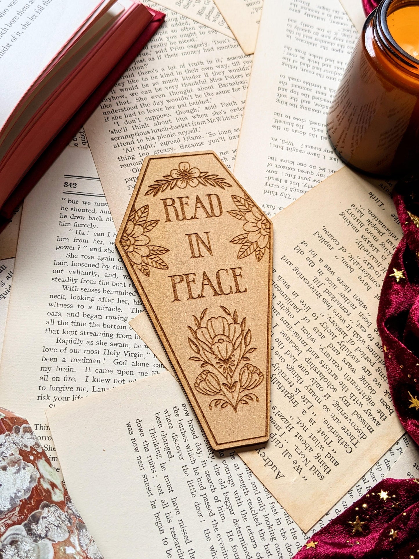 Coffin Wooden bookmark -Read in Peace