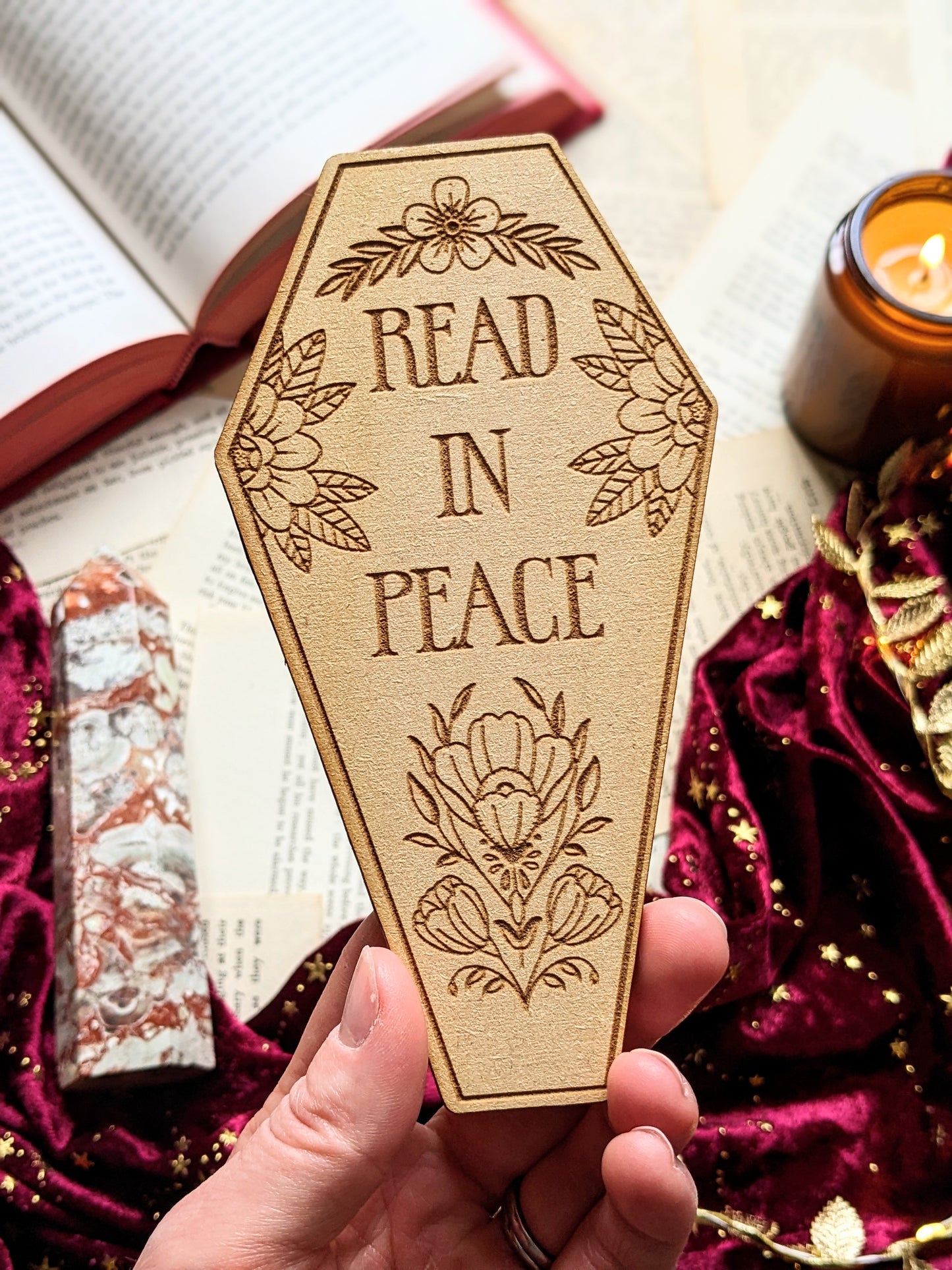 Coffin Wooden bookmark -Read in Peace