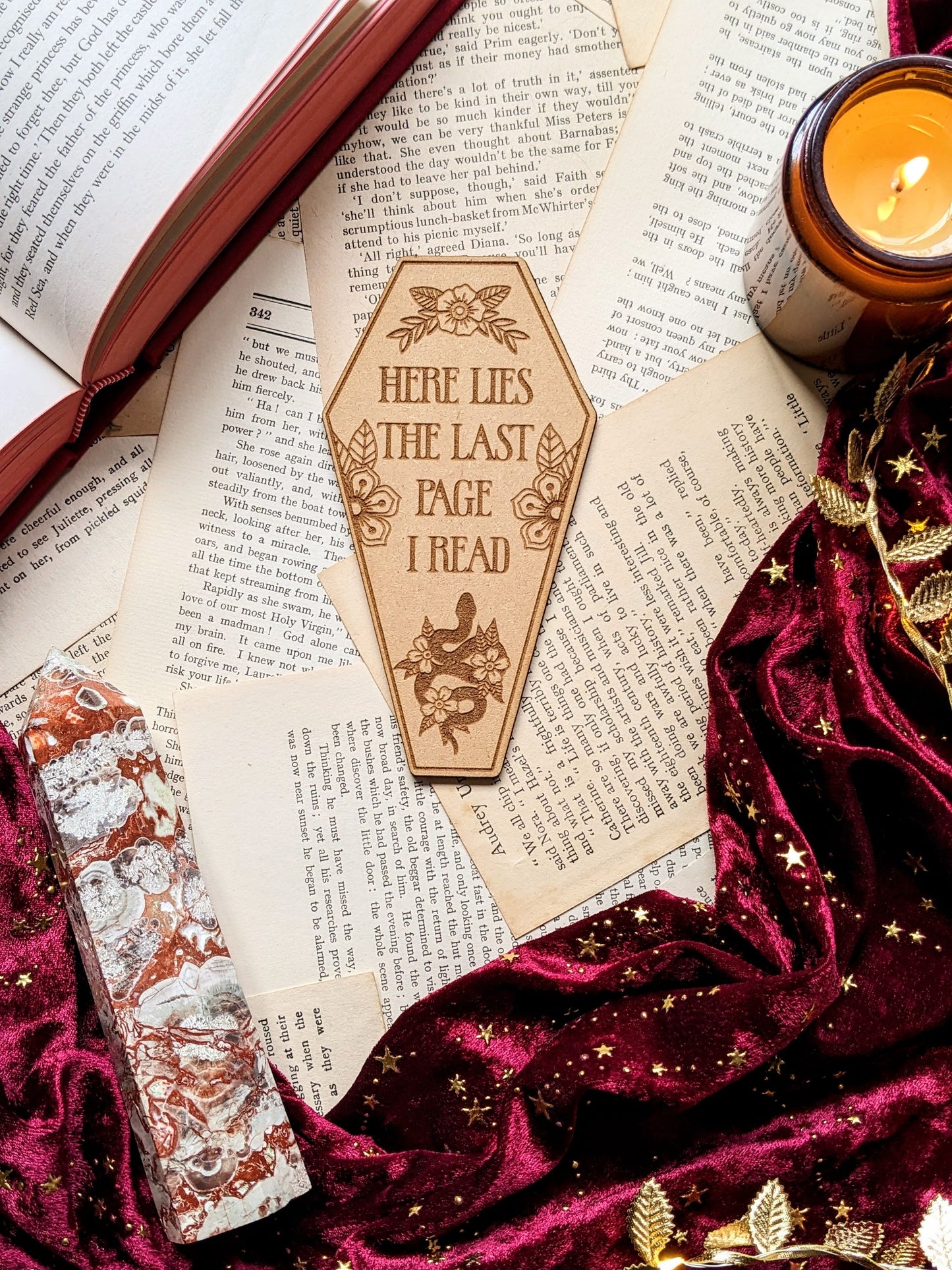 Coffin Wooden bookmark -Here lies the last page I read