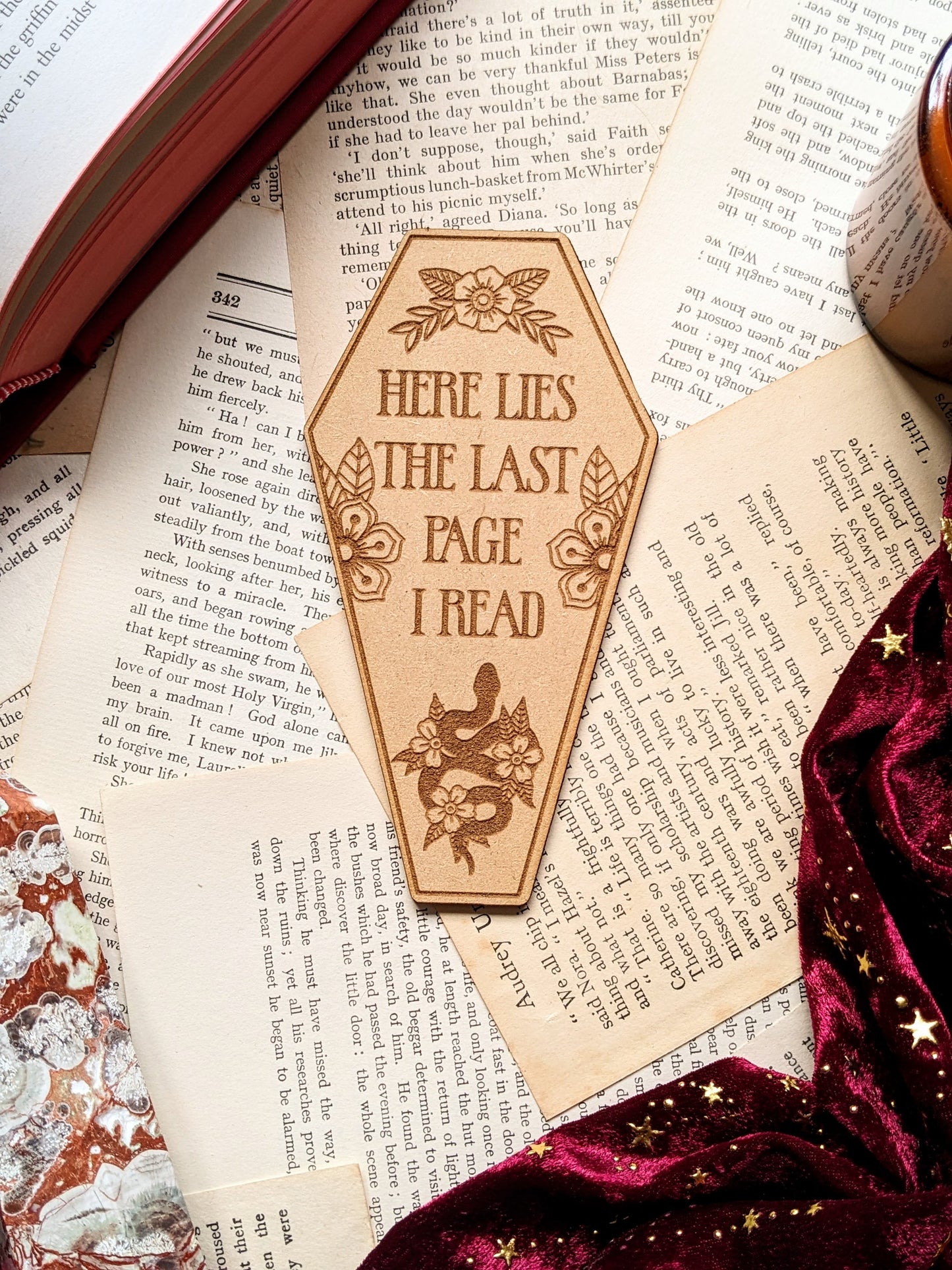 Coffin Wooden bookmark -Here lies the last page I read