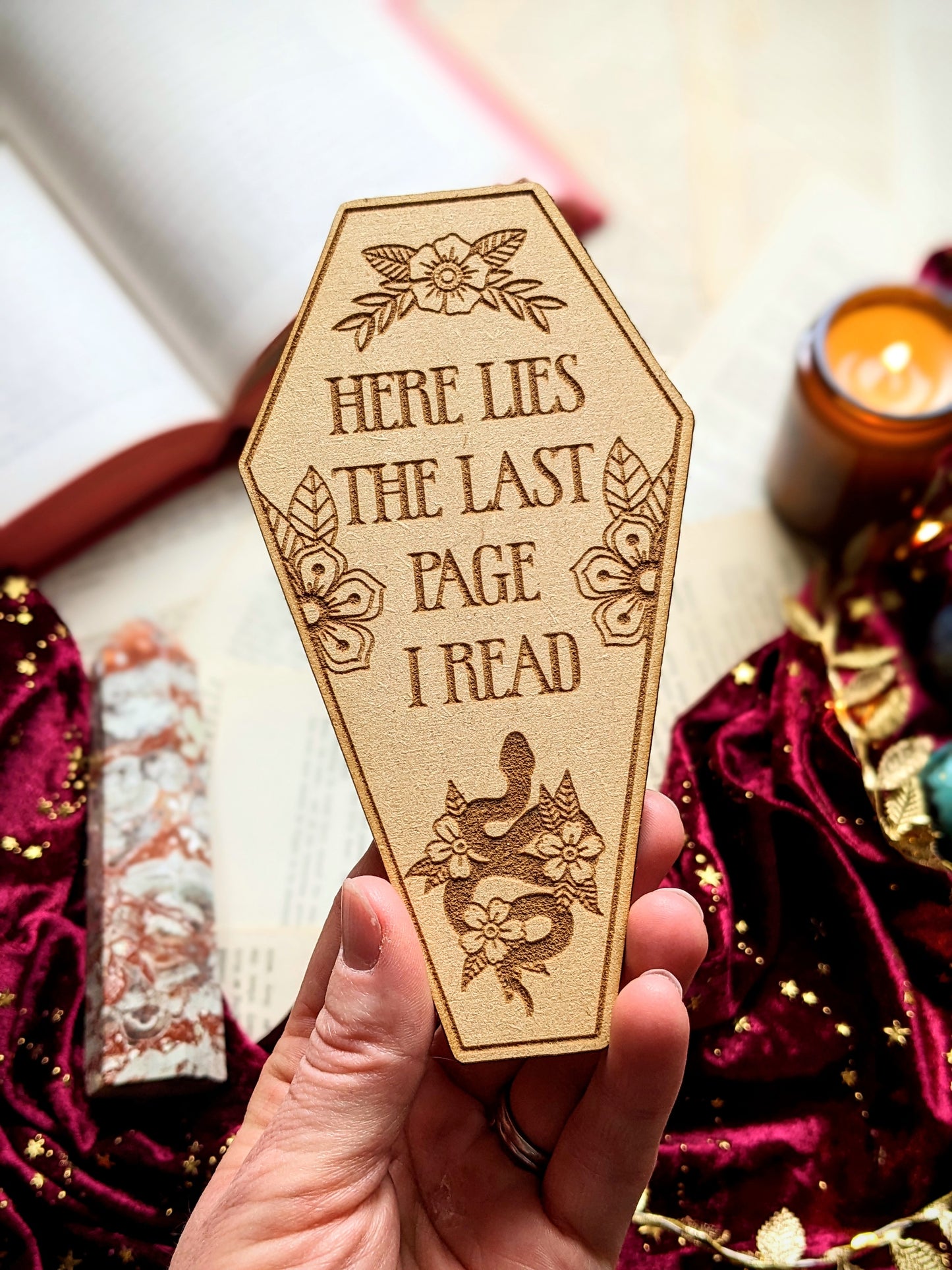 Coffin Wooden bookmark -Here lies the last page I read