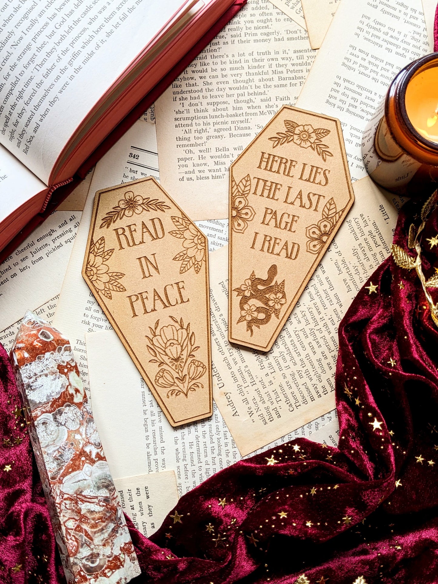 Coffin Wooden bookmark -Here lies the last page I read