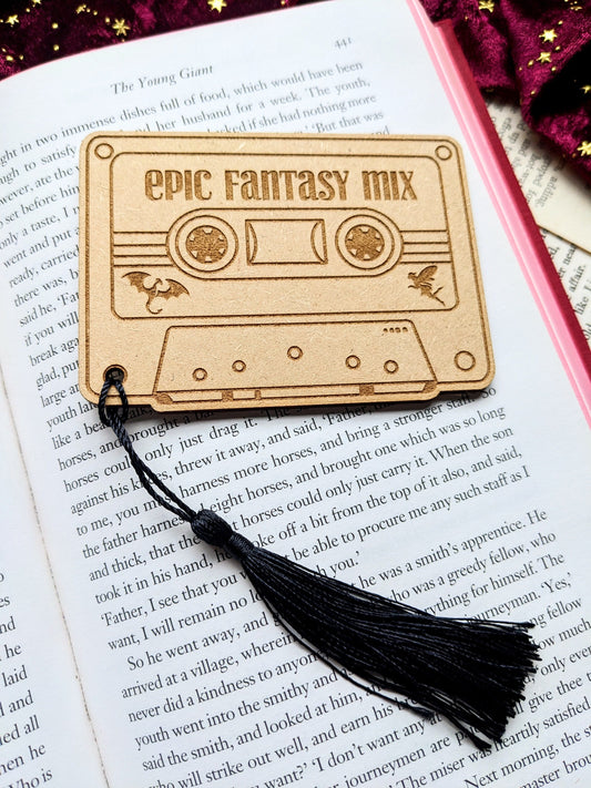 Epic Fantasy mixtape- Wooden bookmark