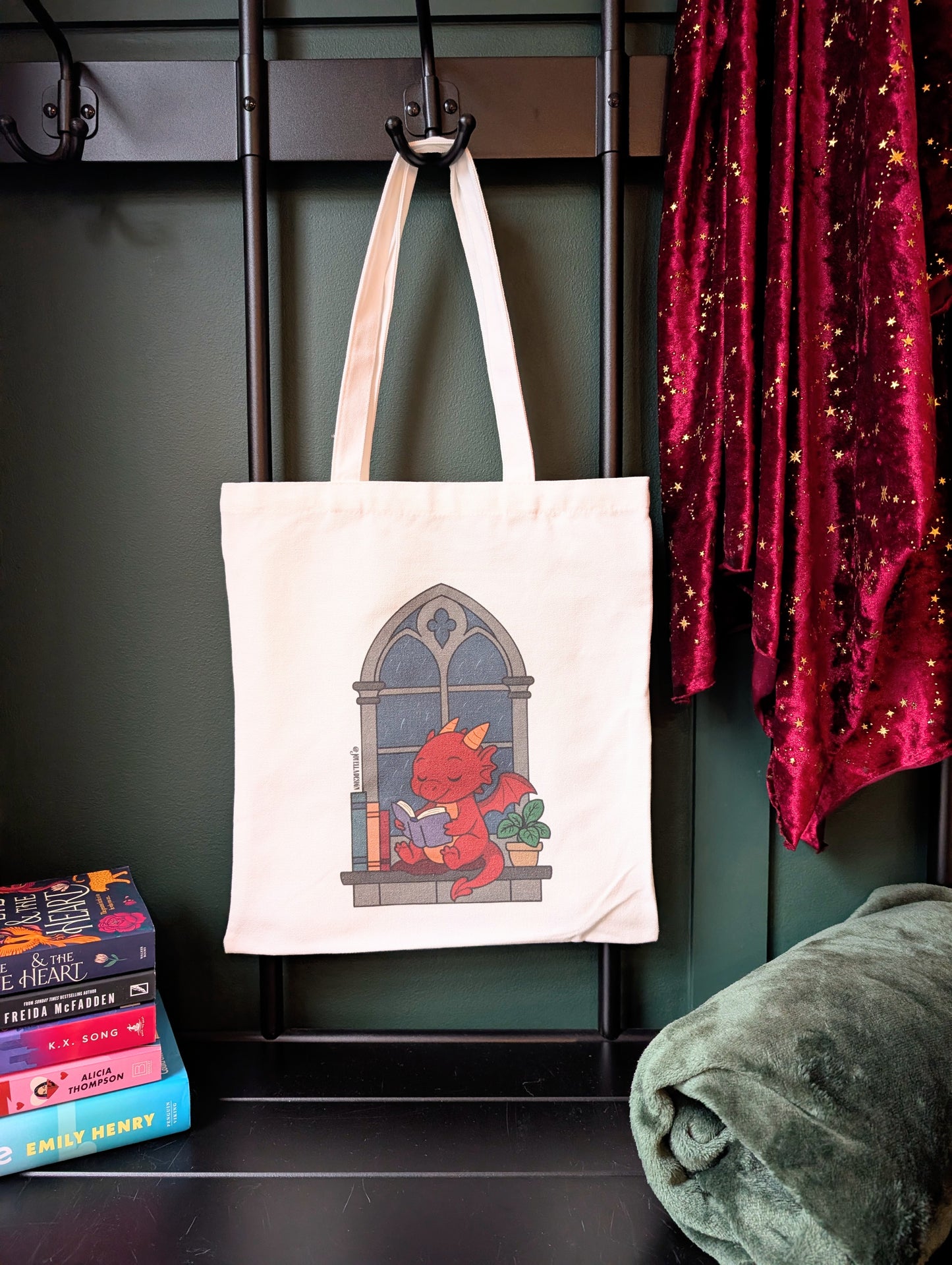 Cosy Reader Dragon Canvas Tote – Window Nook Book Bag
