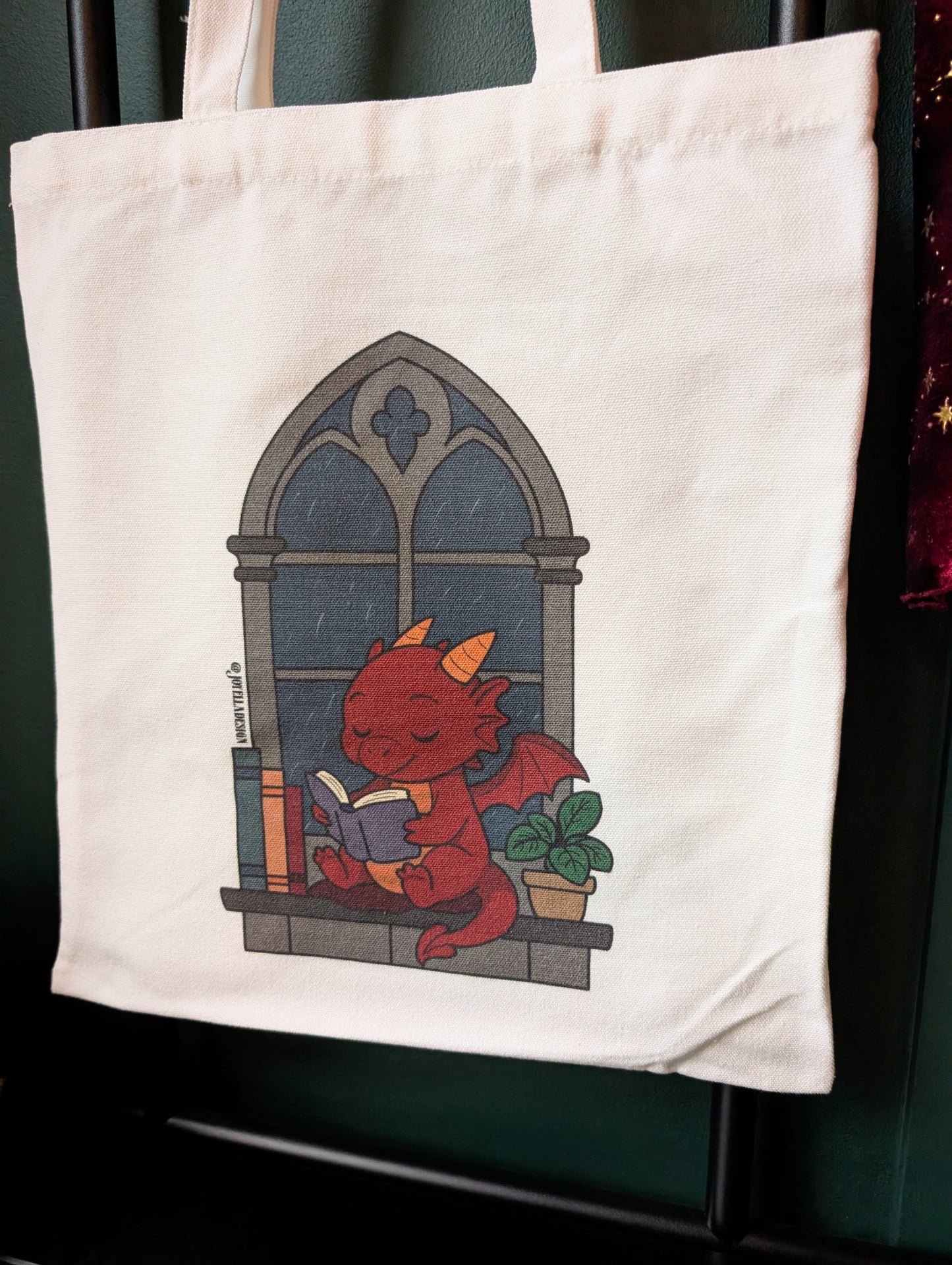 Cosy Reader Dragon Canvas Tote – Window Nook Book Bag