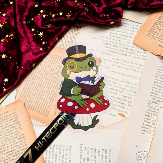 Bookish Frog clear vinyl sticker