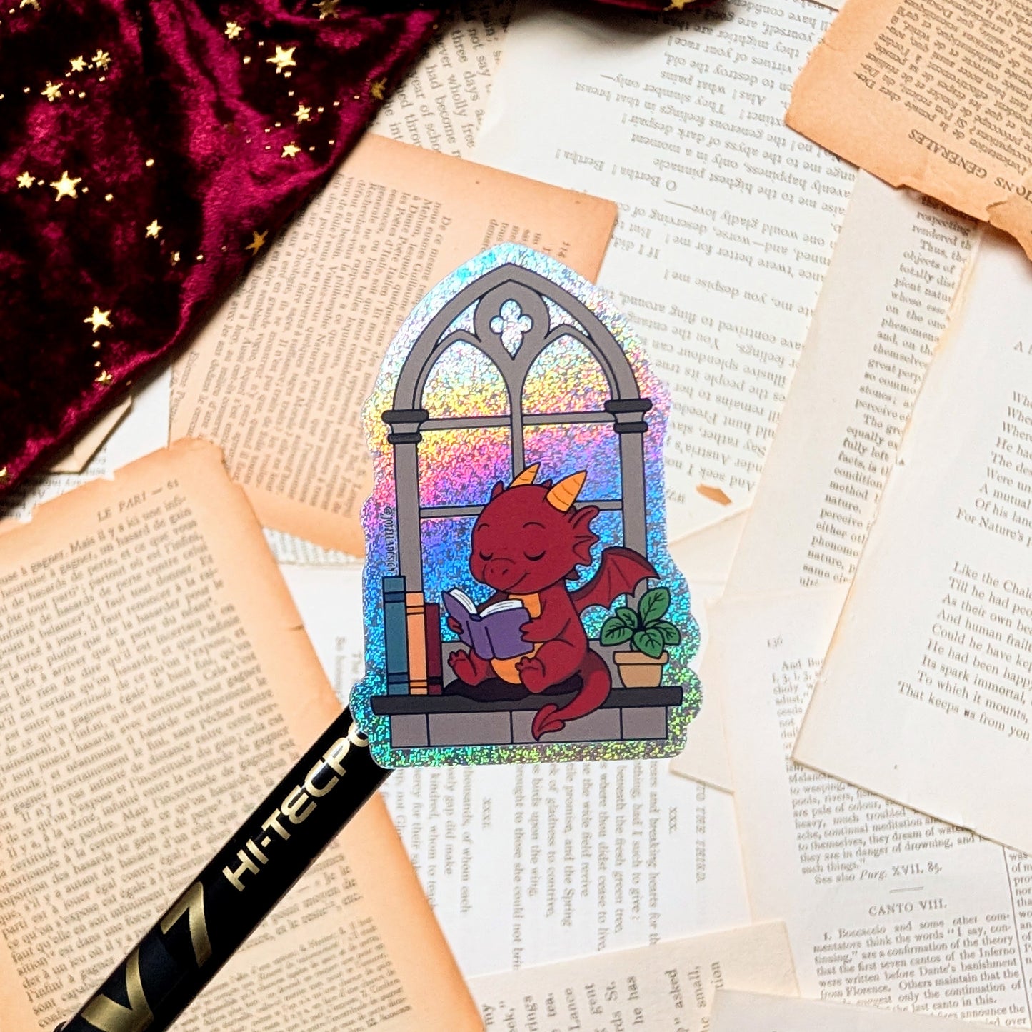 Reading Dragon glitter vinyl sticker