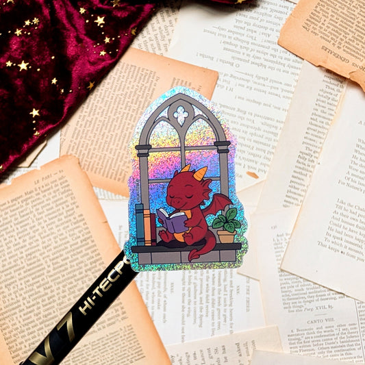 Reading Dragon glitter vinyl sticker