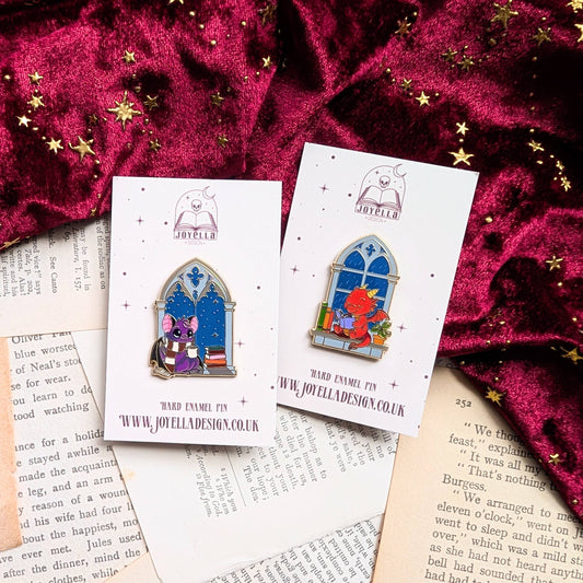 Ember and Dawn gothic window Enamel pin set