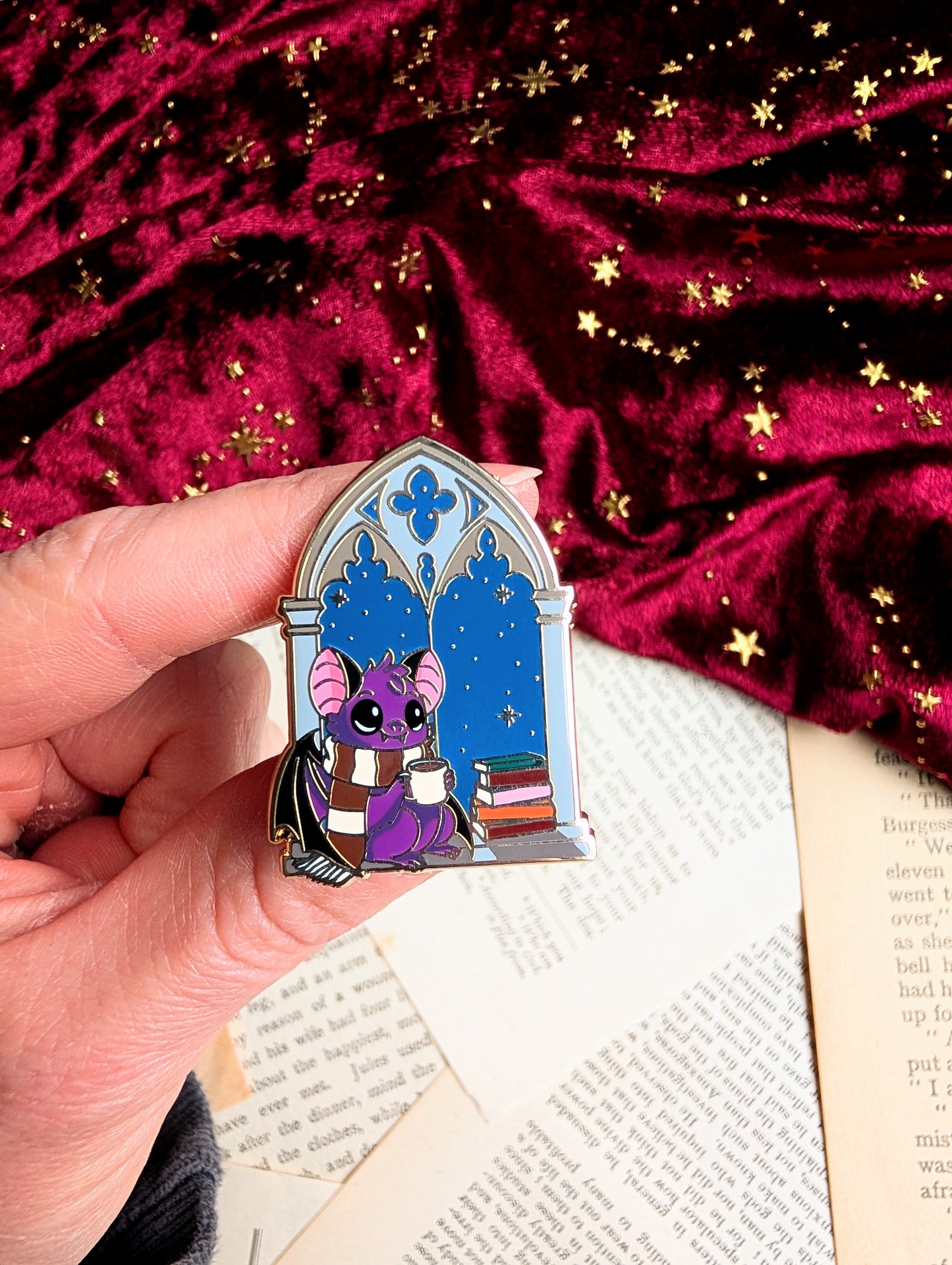 Dawn the bat window enamel pin