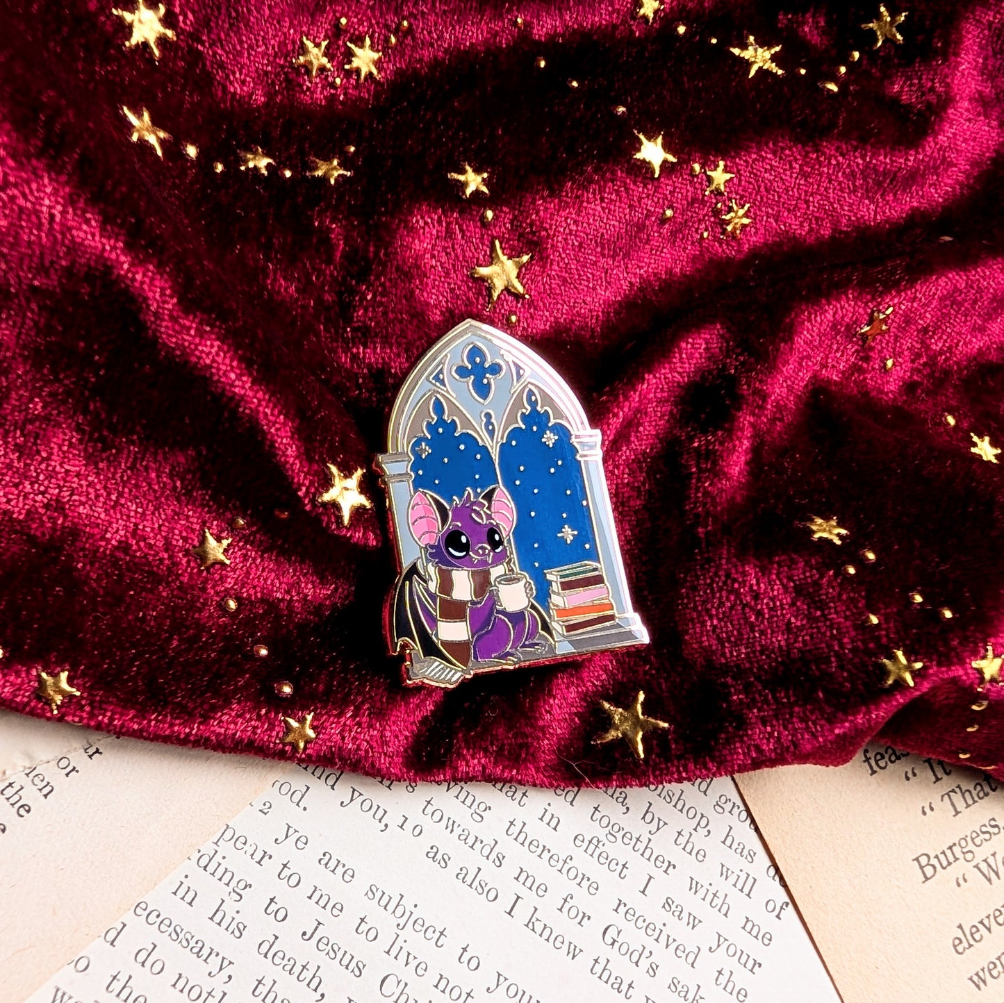 Dawn the bat window enamel pin
