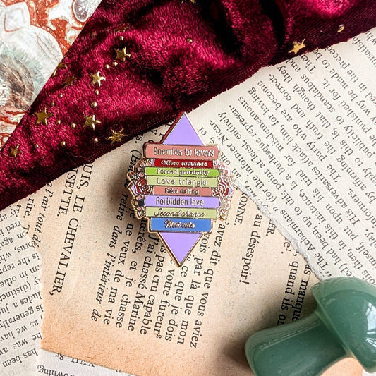 Romance tropes hard enamel pin