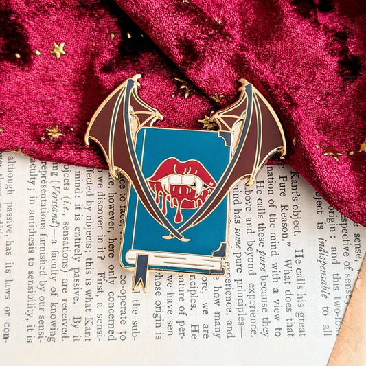 Vampire book enamel pin