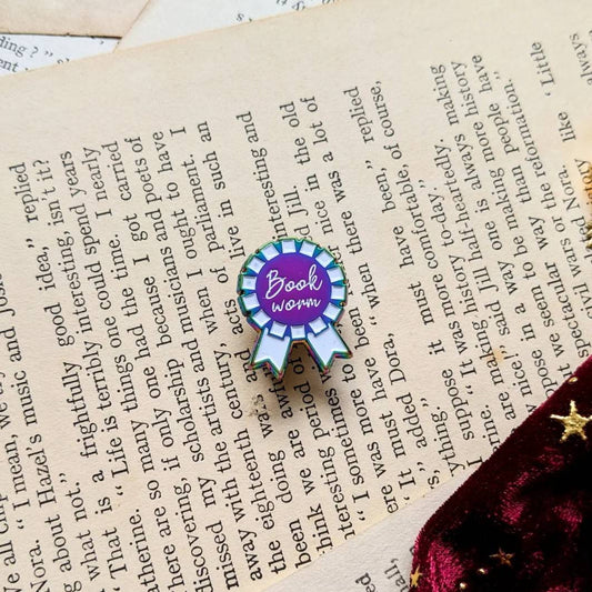 Bookworm rosette hard Enamel pin (rainbow and white edition)